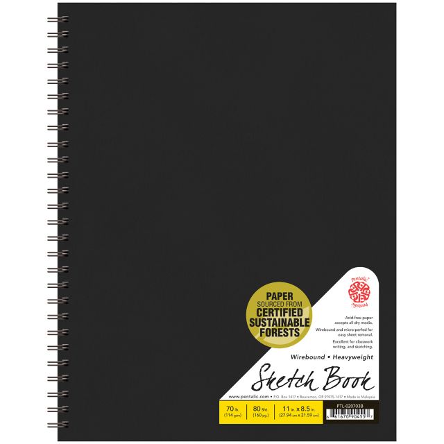 Black 11x8.5 70-pound Wirebound Sketchbook Wirebound Book 80/Sheets
